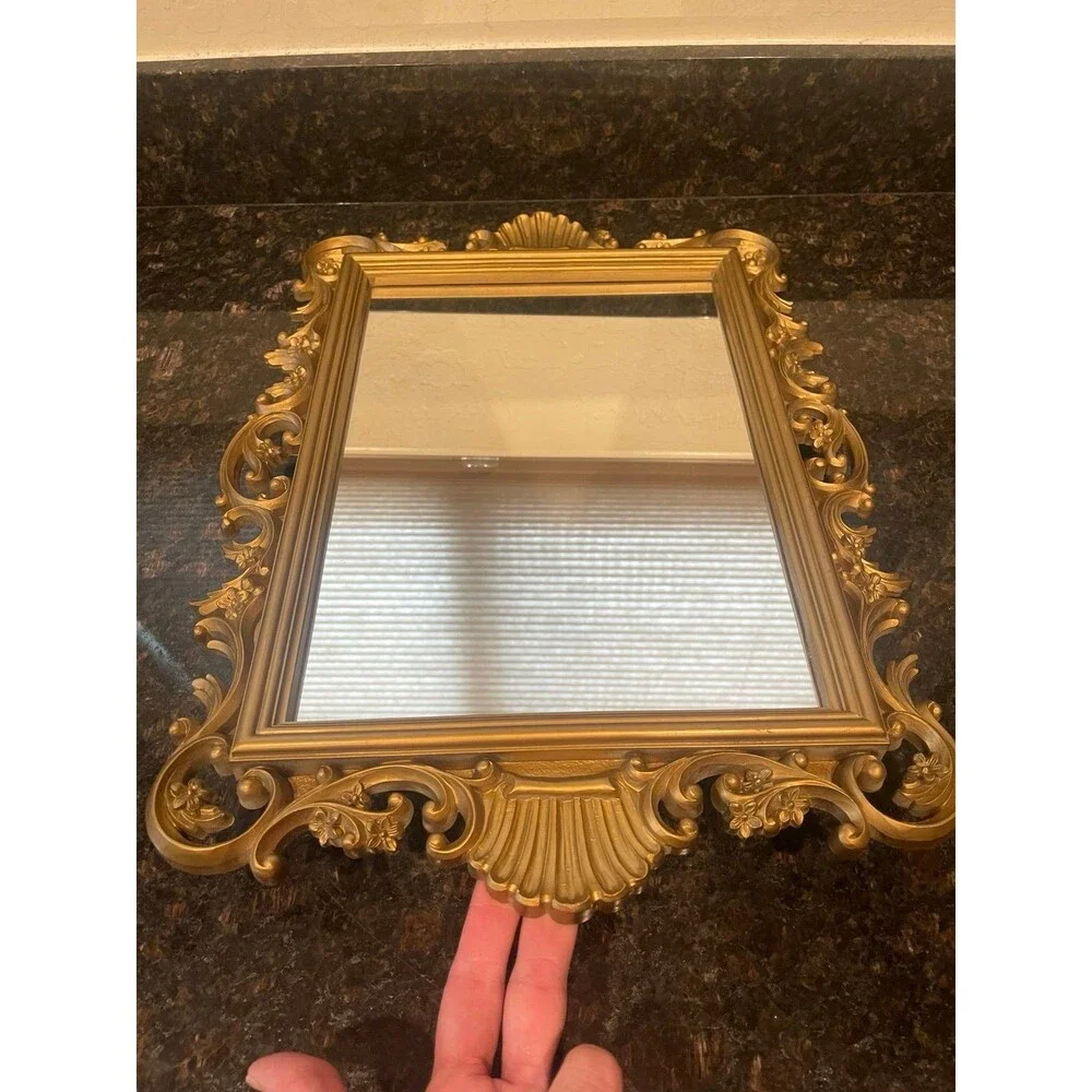 Homco Plastic Gold Mirror Baroque Rococo floral shell